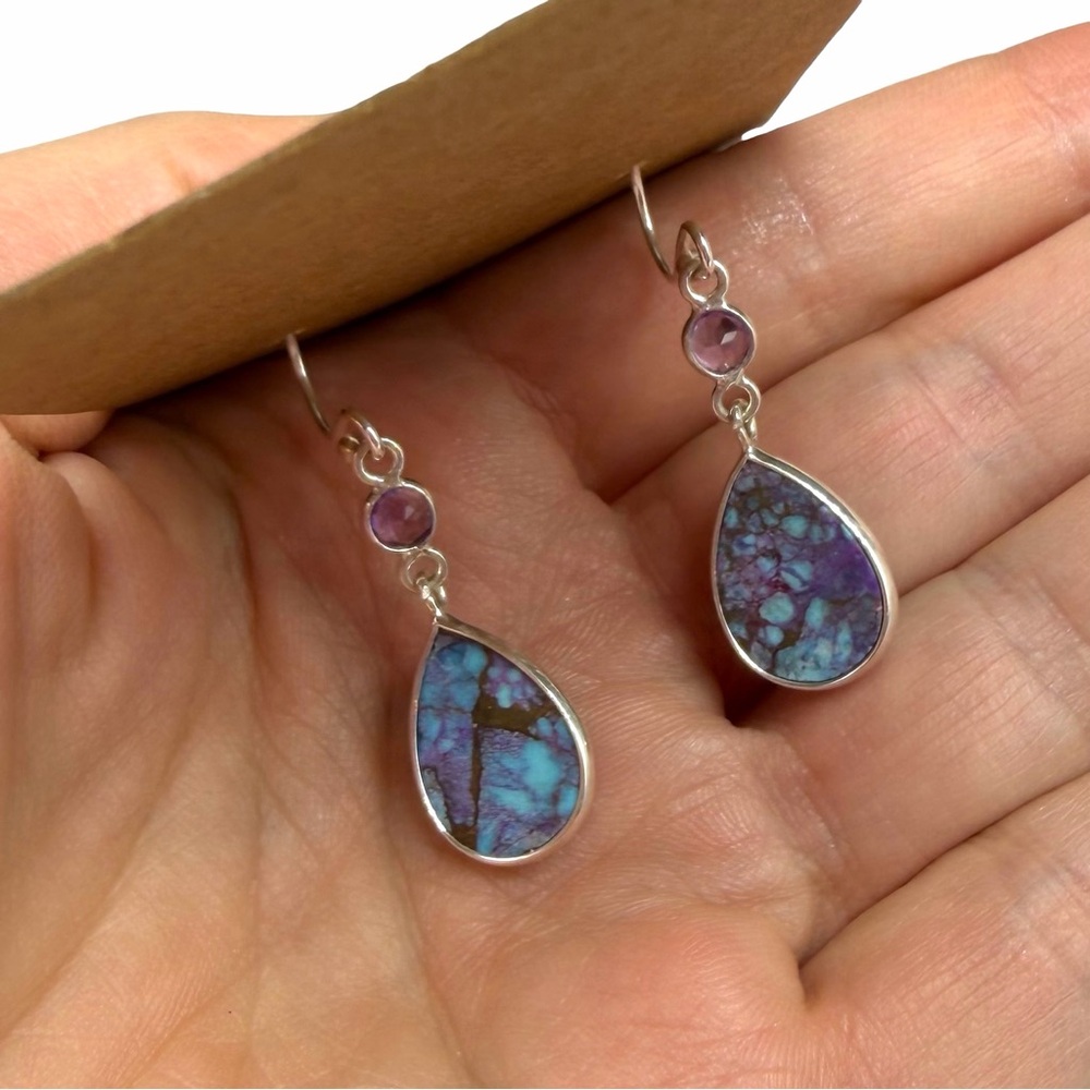 Hand Crafted Turquoise and Amethyst Earrings - Picture 4 of 5